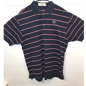 Fairway & Greene Blue Striped Polo Shirt Golf Oak Hill C.C. Short Sleeve